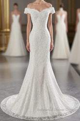 Long Mermaid Lace Off Shoulder Lace-up Wedding Dresses